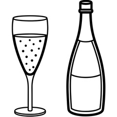 Drinks bottle and glass art vector illustration
