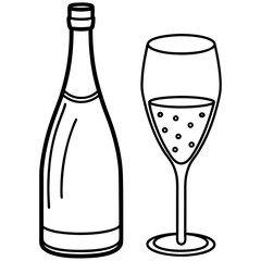 Drinks bottle and glass art vector illustration