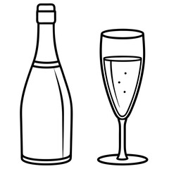 Drinks bottle and glass art vector illustration