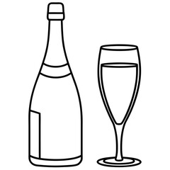 Drinks bottle and glass art vector illustration