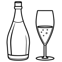 Drinks bottle and glass art vector illustration