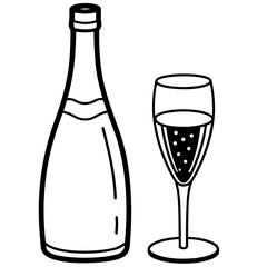 Drinks bottle and glass art vector illustration