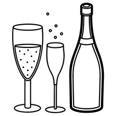 Drinks bottle and glass art vector illustration