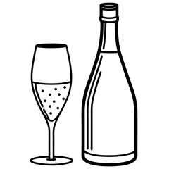 Drinks bottle and glass art vector illustration