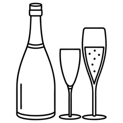 Drinks bottle and glass art vector illustration