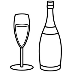 Drinks bottle and glass art vector illustration