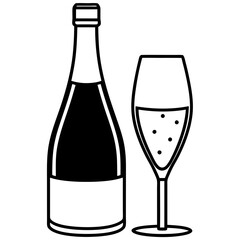 Drinks bottle and glass art vector illustration