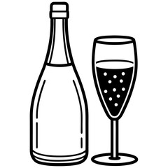 Drinks bottle and glass art vector illustration