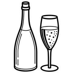 Drinks bottle and glass art vector illustration