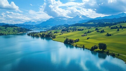 Obraz premium Serene Alpine Lake with Mountain Views