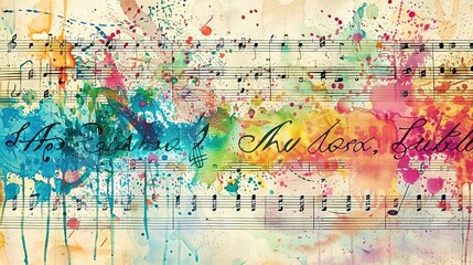 Obraz premium Watercolor Abstract Painting of Music Sheet with Splashes and 