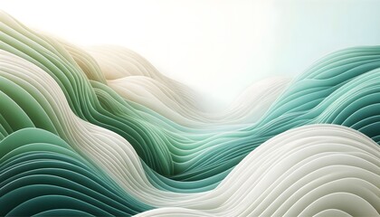 Abstract waves of green and white hues flowing smoothly in a gradient with soft light