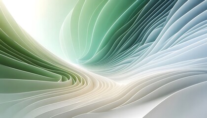Abstract waves of green and white hues flowing smoothly in a gradient with soft light