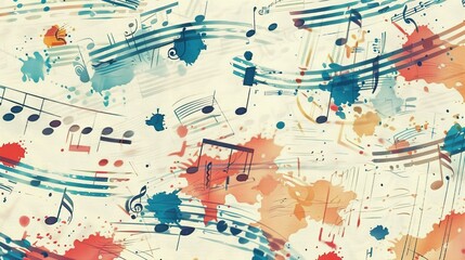 Abstract Watercolor Painting with Musical Notes and Splashes