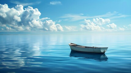 Naklejka premium Blue sea and the boat floating on the sea