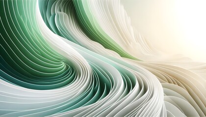 Abstract waves of green and white hues flowing smoothly in a gradient with soft light
