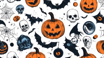 Seamless Halloween tile pattern with spooky elements