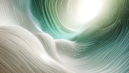 Abstract waves of green and white hues flowing smoothly in a gradient with soft light