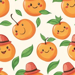 Seamless pattern of cheerful cantaloupes with fun facial expressions and accessories