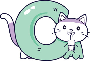 coloring page a simple drawing of pretty letter with cartoon character, Coloring book