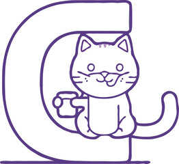 coloring page a simple drawing of pretty letter with cartoon character, Coloring book