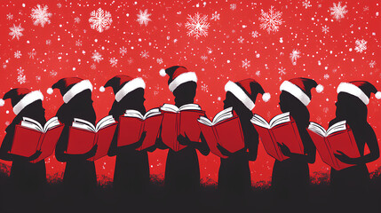 choir_singing_Christmas_carols_red_background