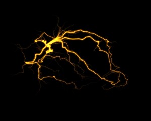 An illustration of a bright, glowing yellow lightning bolt on a black background.