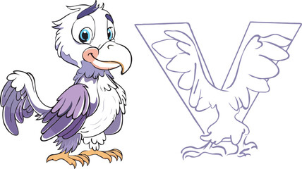 coloring page a simple drawing of pretty letter with cartoon character, Coloring book