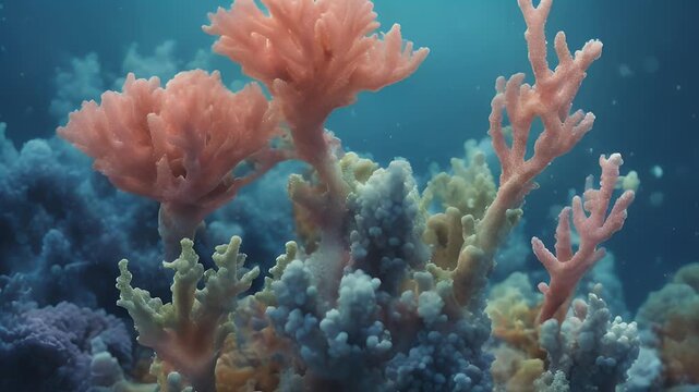 and blue coral red reef aquatic illustration element underwater watercolor background green tropical set olated nature algae