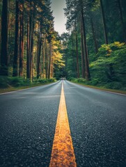 Obraz premium A road with a yellow line down the middle