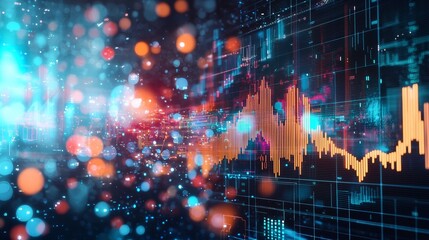 Abstract digital data visualization with vibrant colors and dynamic patterns showcasing technology and finance concepts.