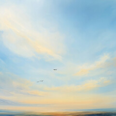 Fototapeta premium A serene blue sky filled with soft, wispy clouds drifting across a vast horizon