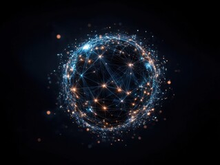 Obraz premium A spherical graph with concentric axis lines illustrates a network of nodes radiating outward, symbolizing data expansion and connectivity.
