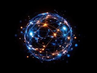 Fototapeta premium A spherical graph with concentric axis lines illustrates a network of nodes radiating outward, symbolizing data expansion and connectivity.