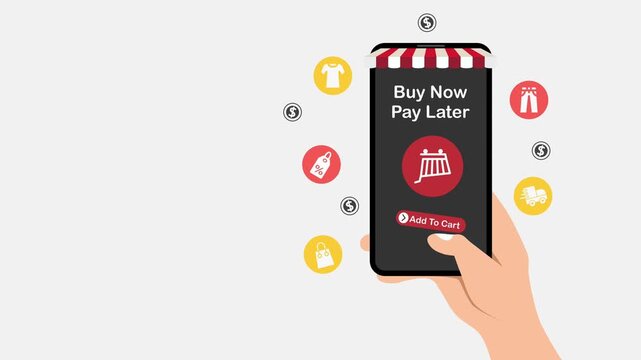 Man using a smartphone for online shopping with payment later. Buy now pay later online shopping concept.