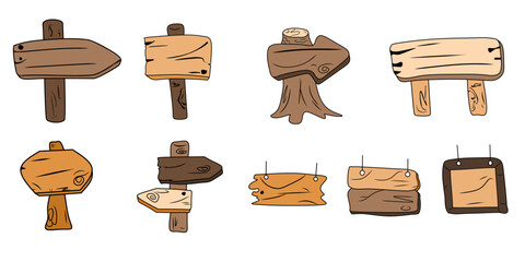 Fototapeta premium set of hand drawn wooden signs isolated on white