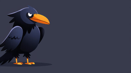 Naklejka premium A fierce black raven strikes an angry pose against a dark backdrop, showcasing modern cartoonstyle textures.