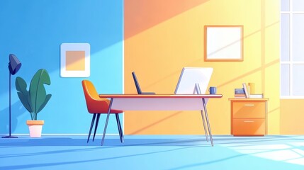 A vibrant, modern boardroom illustration showcasing a bright space ideal for collaborative business meetings.