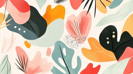 Naklejka premium Bright and bold tropical floral pattern brings a fresh, contemporary vibe to any space with vivid colors and fun textures.