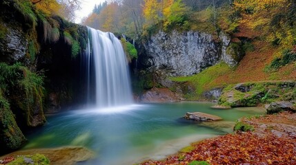 Waterfall in a Lush Forest