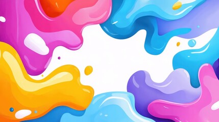 Fototapeta premium Vibrant abstract watercolor poster in modern flat illustration style, featuring playful textures and a unique cartoon aesthetic.