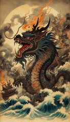 墨絵、日本画、浮世絵／龍（ドラゴン）