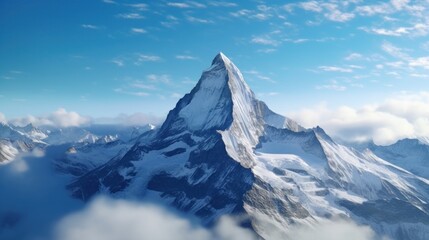 Majestic Mountain Peak Piercing Through Clouds