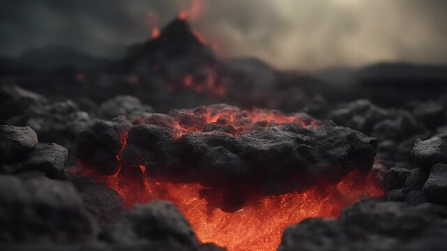 fire lava erupts rock fume dust inferno rocks dais volcano ai smoke generative hot stone advertising underworld pedestal display smelt background burning dark sky magma coals night black podium