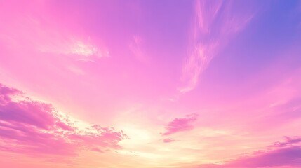 Beautiful Vibrant Pink and Purple Sunset Sky with Soft Clouds and Atmospheric Light