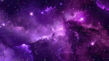 A purple starry sky background with stars and nebula in space, purple galaxy texture for design or print. Vector illustration, 