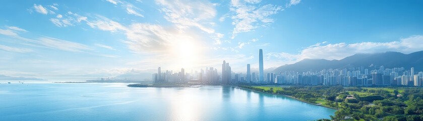 Panoramic Skyline View of Coastal Cityscape