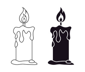 Spooky Candle with Melting Wax Outline and Silhouette Set, Halloween Graphics