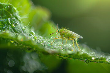 Naklejka premium Food aphid fly with morning dew