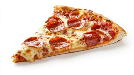 Slice of pepperoni pizza with melted cheese